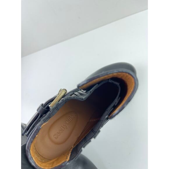 SEE By CHLOE Black Cappa Ankle Block Heel Booties Boots Buckle Leather 37 NEW - Picture 8 of 10